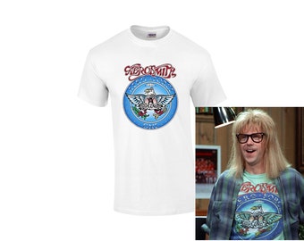 Wayne's World Garth Aerosmith T-shirt Halloween Costume White Shirt Adult and Kids sizes WHITE