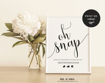 Oh Snap! Hashtag Sign, Share the Love Sign, Wedding Hashtag Sign, Editable Template, Wedding Printable, Instagram Wedding Sign, MAM208_02