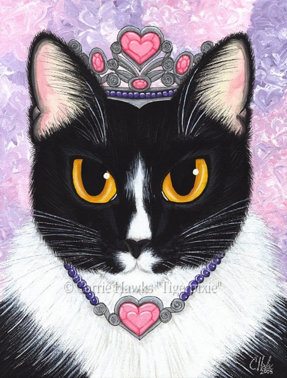 Valentine Tuxedo Cat Princess 5x7 Art Print