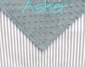Personalized Baby Blanket. Baby Blanket, Baby Girl, Baby Boy Gender Neutral, Gray and White Stripes Minky Blanket, Minky Blankets