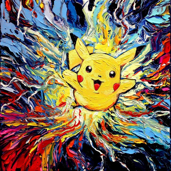 Pikachu Pokemon Art Starry Night CANVAS print van Gogh Never