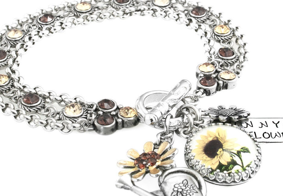 Sunflower Jewelry Sunflower Bracelet Charm Bracelet