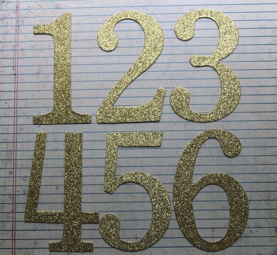 1-25 Self Adhesive Numbers Gold Glittered Chipboard 4 Inch