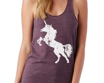 Rearing Unicorn Ladies Heathered Tank Top Shirt screenprint Alternative Apparel