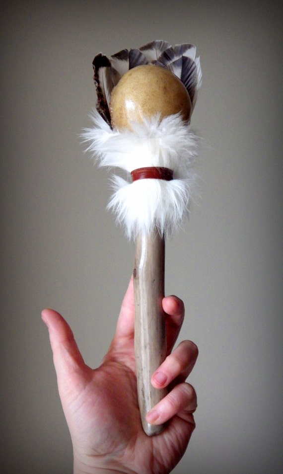 Shaman Rattle and Smudging Tool Rawhide by dreamsofancientsun