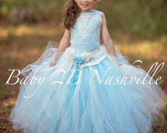 Blue Dress Ivory Lace Dress Cameo Lace Aqua Blue Dress Toddler Tutu Dress Girls Tulle Dress Wedding Dress Blue Party Dress Birthday Dress