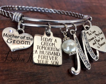 Mother of the GROOM gift, Today a Groom Tomorrow a Husband, Mother in law gift, charm Bangle bracelet, wedding keepsake, Mother of the Bride