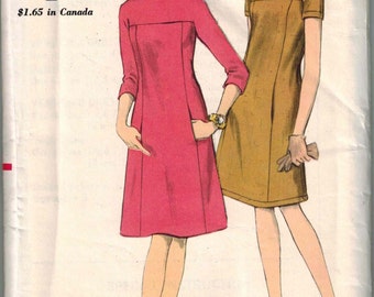1960s Vogue 6992 Retro Mod Dress Sewing Pattern Vintage Size 10 Jackie O UNCUT