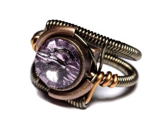 Steampunk Jewelry - Ring - Light Amethyst Svarovski Crystal