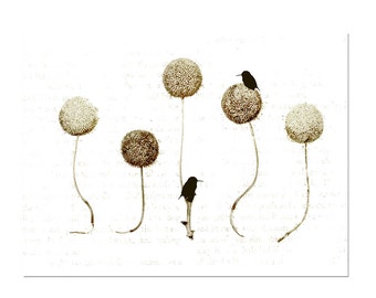 Bird Art Print, Whimsical Animal Art, Modern Nature Artwork