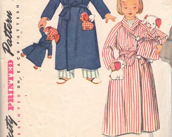 Simplliciry 4058 1950s Toddlers Robe Puppy Dog Doll and Clothes Pattern Childs Boys Girls Sewing Pattern Size 2 Breast Chest 22 OR Size 6