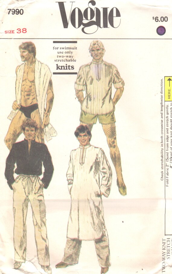 Vogue 7990 1980s Mens Speedo Swimsuit Caftan Pants Beach Shirt