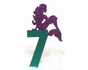 Mermaid Cake Topper, Mermaid Party, Custom Age Topper, Birthday Number Cake Topper