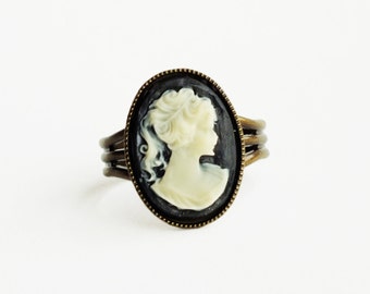 Black Cameo Ring Victorian Ring Vintage Cameo Jewelry Adjustable Portrait Silhouette Ring Victorian Jewelry