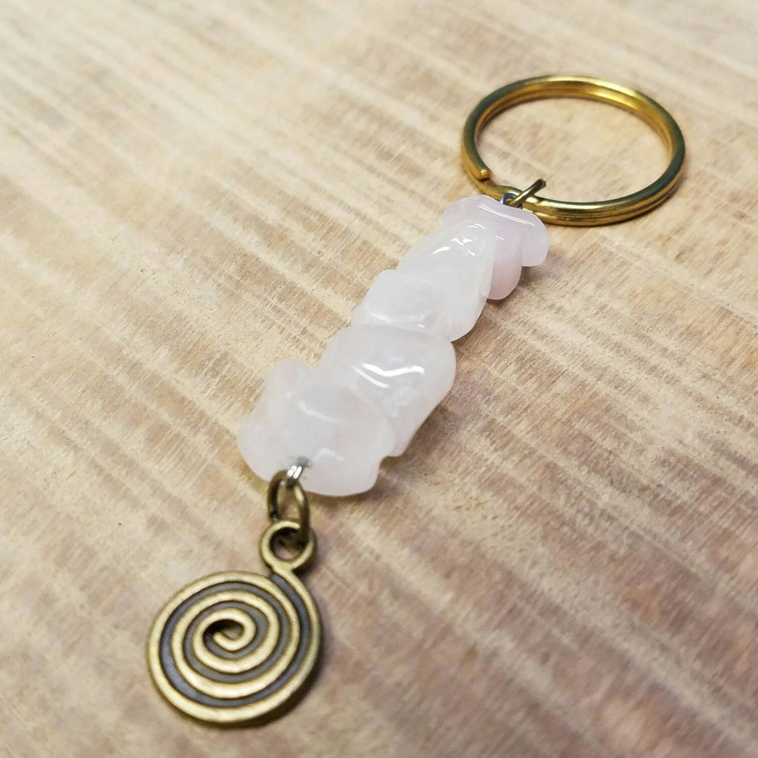 ONSALE Rose Quartz Gemstone Keychain Quartz Keychain Pink