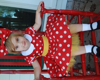Minnie mouse dress red dot tutu dress disney red bow bloomers