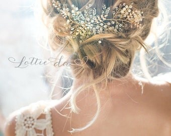 Gold, Antique Gold, Silver, Rose Gold Boho Headpiece, Opal Flower Hair Crown, Hair Vine Wreath, Wedding Headband - 'ZOYA'