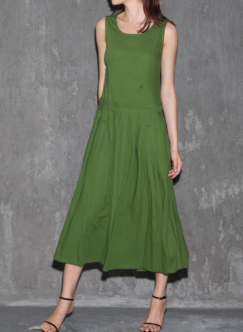 green dress linen dress maxi dress evening dress fit and