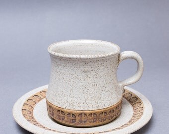 REDUCED Retro 1960s / 1970s Iden Pottery Cup and Saucer with stamped design