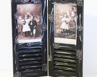 Halloween Picture Frame - Wood Shutter Frame - Gothic Home Decor - Ghost Children Art - Gothic Frame