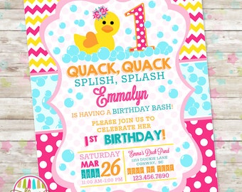 Rubber Duck, Duckie Birthday, Duck Birthday, Pink Rubber Duck Birthday, Printable Invite, Birthday Invitation, Splish Splash Pool Bash, DIY
