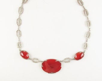 Antique Sterling and Carnelian Necklace with Floral Motif