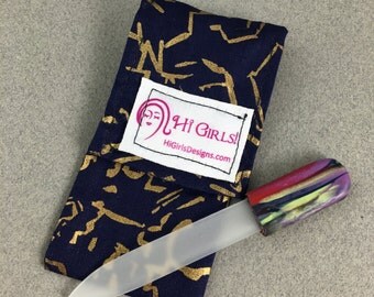 Czech glass nail file colorful with case small purse sized file