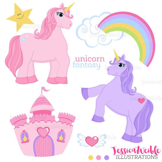Unicorn Fantasy | Cute Clip Art | Unicorn Clipart | Unicorn Graphics | Stock Art | Rainbow Clipart | Fairy Tale | Instant Download Il_570xn