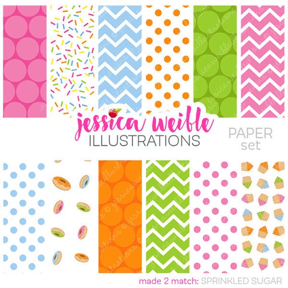 Sprinkled Sugar Cute Digital Papers - Commercial Use OK - Sprinkles Background, Sprinkles Paper, Chevron Il_570xn