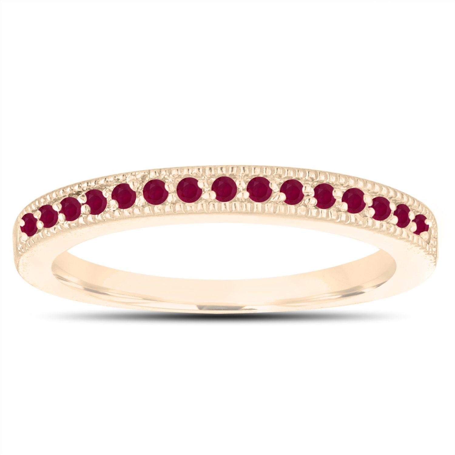 Ruby Wedding Band 14K Yellow Gold Half Eternity Anniversary