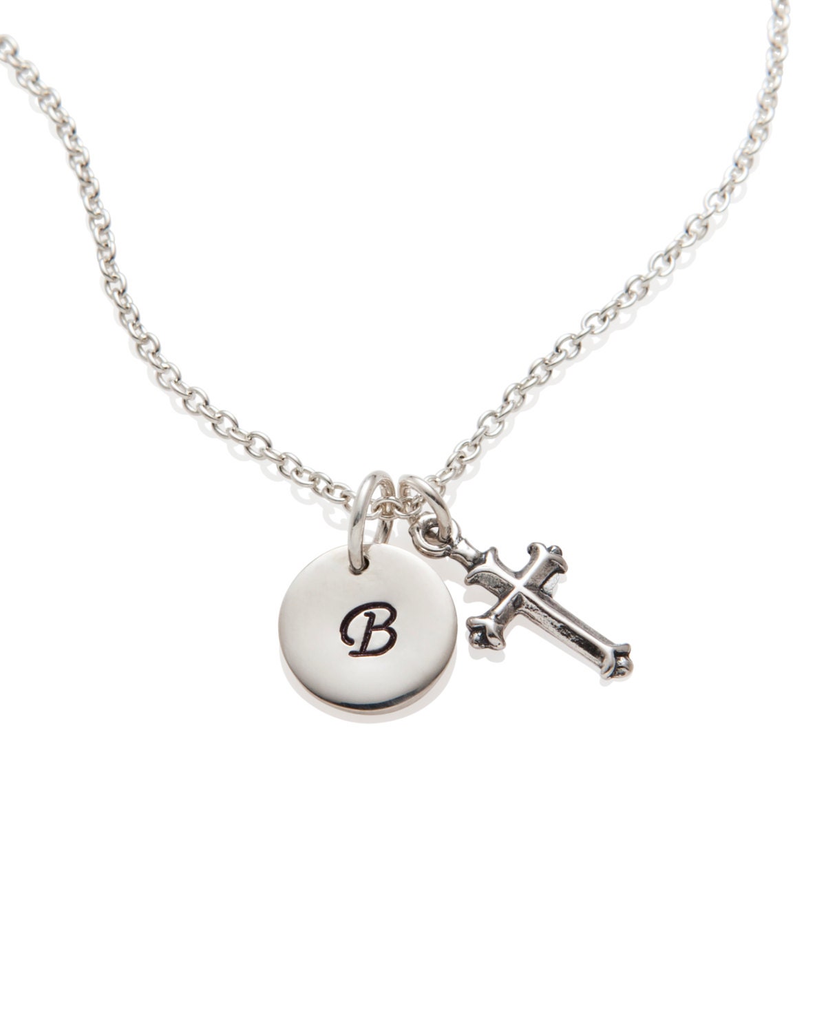 Boy Baptism Gift Cross Initial Necklace Small Cross Charm for