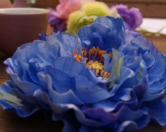 Hair Flower Clip / Blue flower hair piece / wedding hair flower clip / flower fascinator / Peony