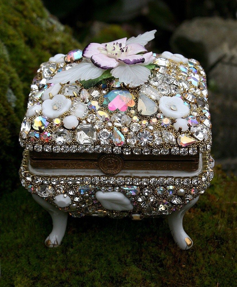 Jeweled Box Large Rhinestones Encrusted Jewelry Crystals Pink
