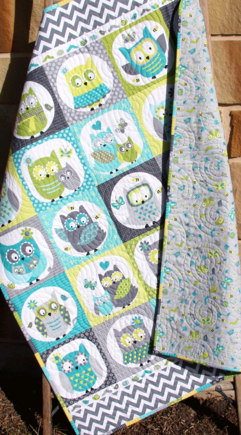 Owl Baby Quilt Boy Patchwork Bedding Blanket Nursery Crib