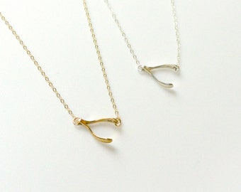 Sideways Wishbone Necklace, Layering Necklace, Wishbone Charm Jewelry, Silver Or Gold, BFF Necklace, Lucky Necklace, Christmas Gift Idea