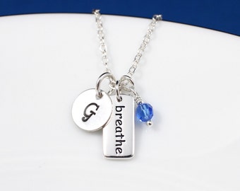Breathe Necklace Sterling Silver | Hand Stamped Initial Necklace | Inspirational Word Necklace | Yoga Necklace | Personalized Necklace