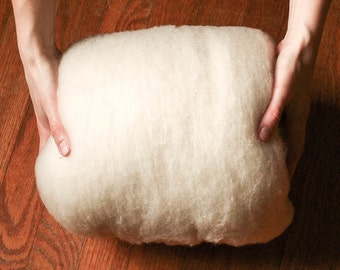 8 oz. Core Wool Batting for Needle Felting, Stuffing, Basket Stuffer, Wet Felting, Fill, Undyed Wool, Natural, Newborn Photography Prop