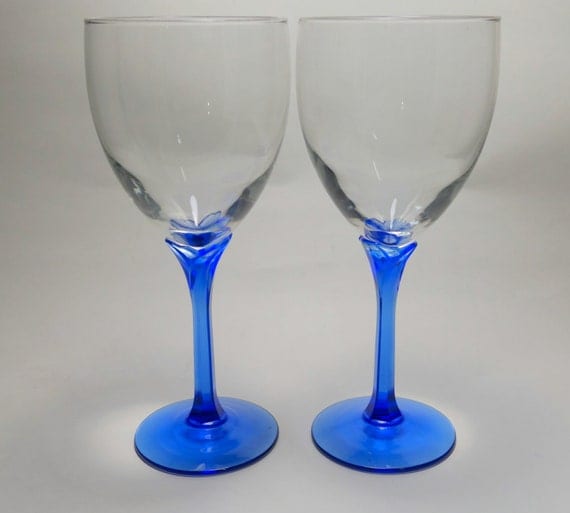 Vintage Libbey Domaine Blue Stem Wine Goblets Libbey Domaine