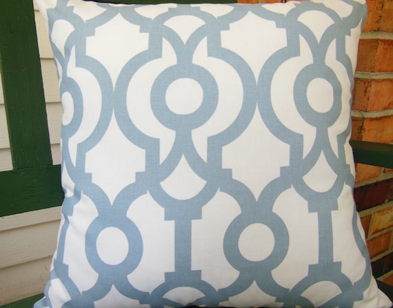 Blue White Decorative Throw Pillow COVER Geometric Trellis