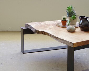 live edge coffee table from urban salvage maple and high recycled content steel