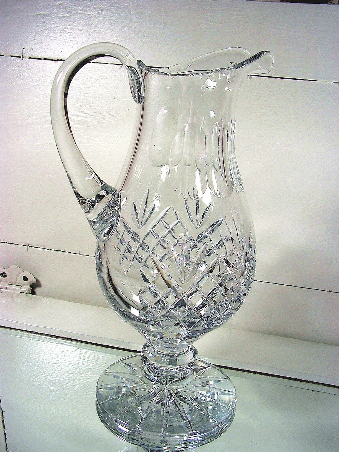 Vintage Galway Irish Cut Glass Crystal Pitcher Tall Curved