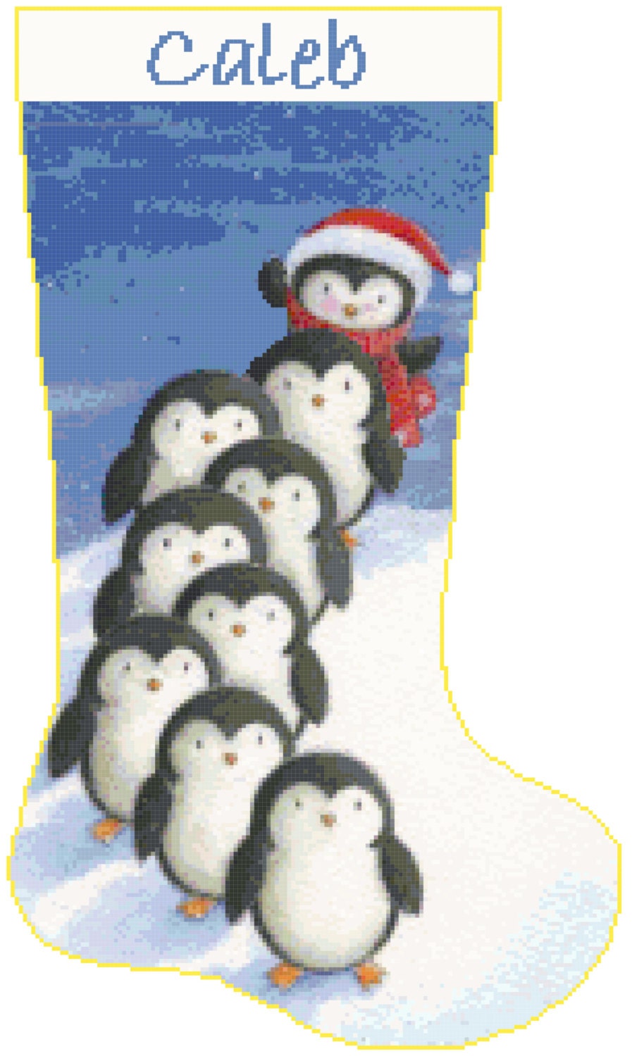 Cross Stitch Christmas Stocking Penguins 1 with Name