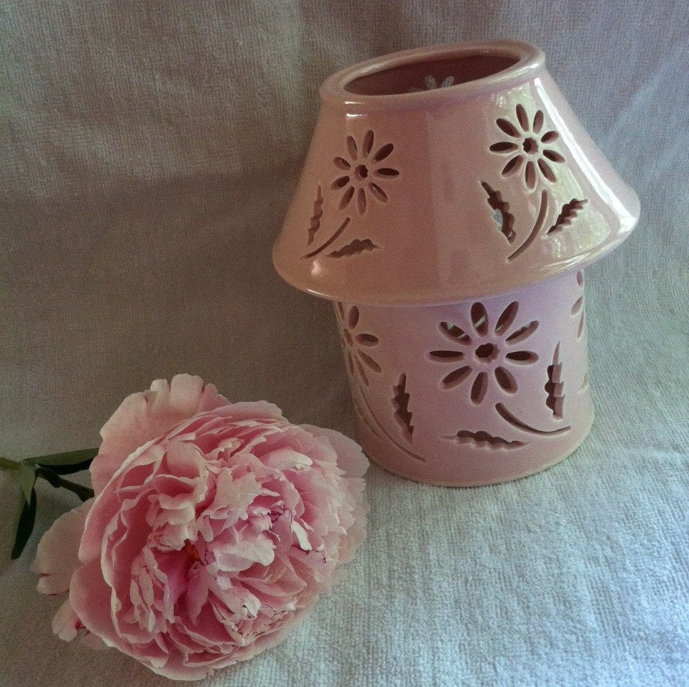 Pink Ceramic Flower Candle Holder Vintage Rose Colored Votive 5002