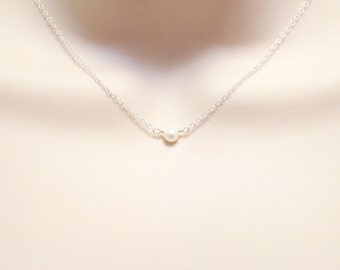 Single Pearl Necklace, Tiny Freshwater Pearl, Simple Small Necklace, Dainty Necklace, Petite Jewelry for Women, Sterling Silver or Gold Fill