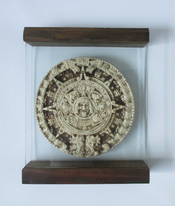 Mayan Calendar Disk Vintage Resin Mounted in Frame Framed