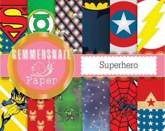Superhero digital paper 12 superheros plus a free word paper kapow! xmen, avengers