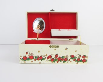 Strawberry Fields Ballerina Jewelry Box - Vintage 1970s Musical Jewelry Storage