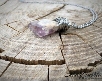 Lavender Amethyst Necklace, Amethyst Point, Crystal Necklace, Gemstone Pendant, Wire Wrapped Jewelry, Vegan Necklace, Long Boho Necklace