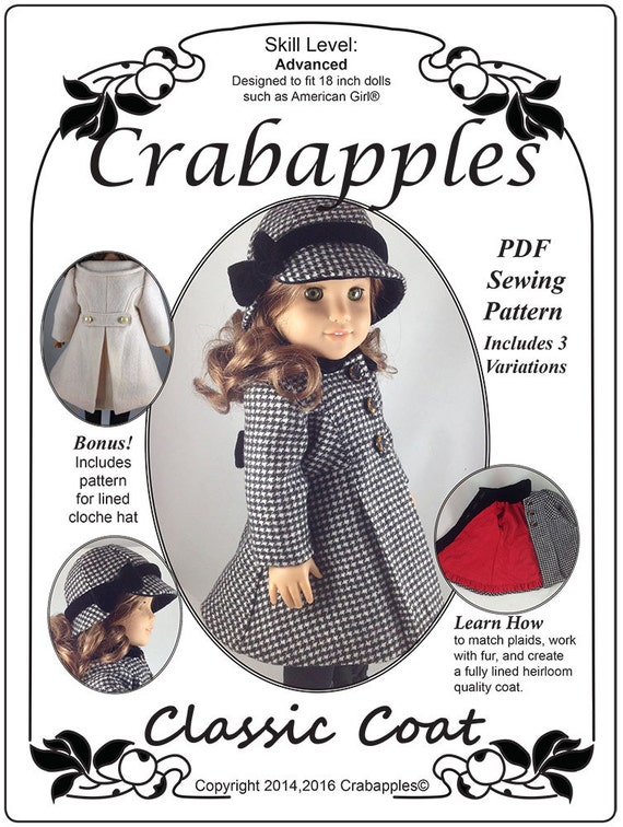 Classic Coat PDF Pattern for 18 inch doll Instant Download