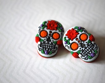 Day of the Dead Earrings -- Skull Earrings, Skull Studs, Day of the Dead, Halloween Studs
